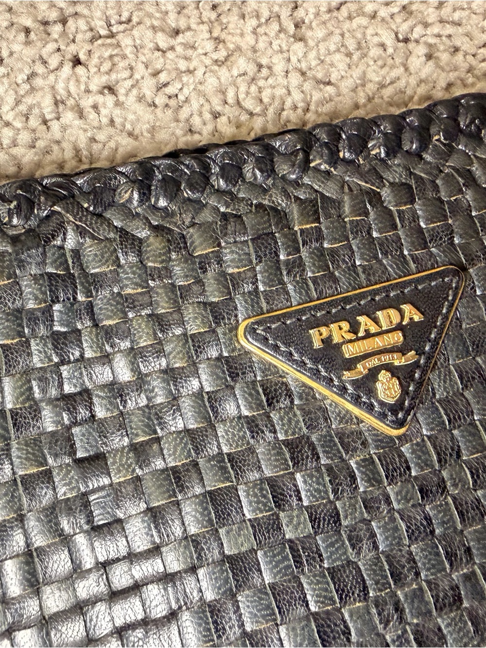 Prada Black Woven Madras Woven Clutch - Picture 2 of 12